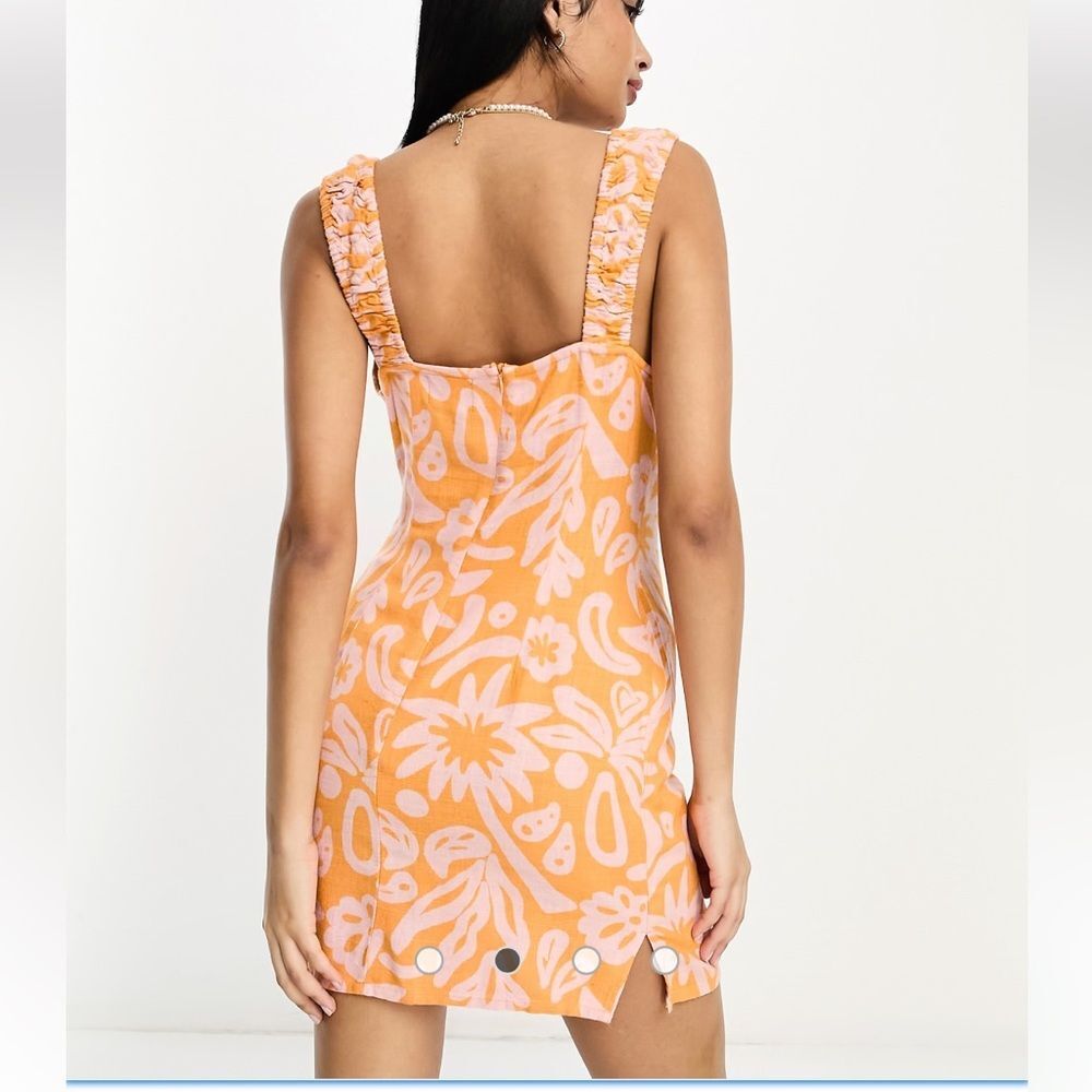ASOS DESIGN Mini Sundress Size 2 New ruched bust cut‎ out detail tropical print - Picture 2 of 7